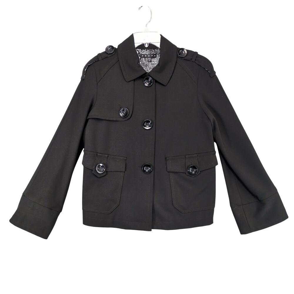 Penta Women's 12 Black Peacoat Jacket, Y2K Chunky Buttons Preppy Career Made USA